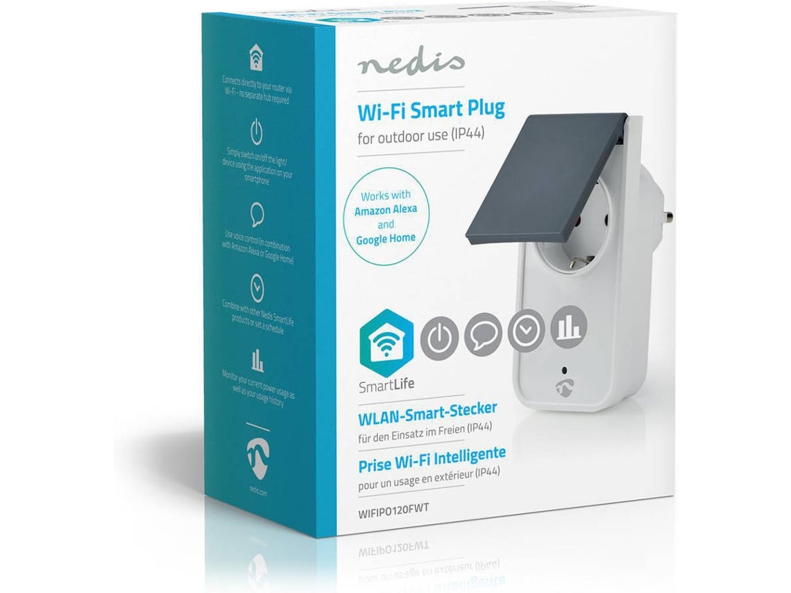 Tomada Inteligente NEDIS Wi-Fi p/Exterior IP44 16A c/ Monitor De Energia  Wi-Fi PO120FWT