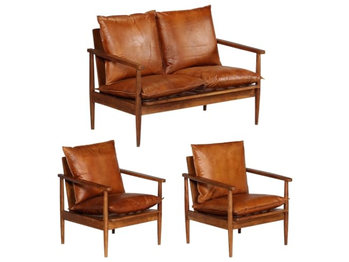 Sofa Set, Sofa Sets Vidaxl Marrom Couro (n/a)