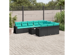 Vidaxl 11 Pcs Conjunto Sofás De Jardim C/ Almofadões Vime Pe Preto