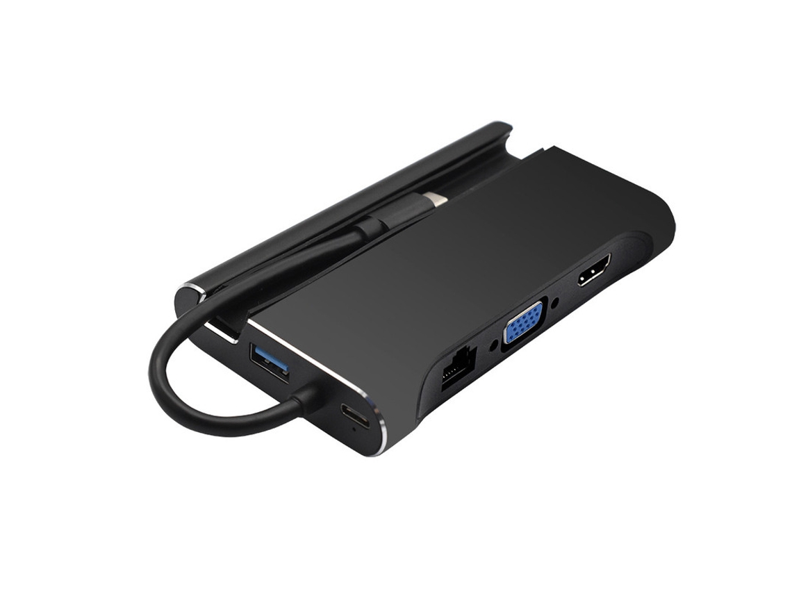 Yizhood 7 em 1 Tipo C Docking Station USB C para HDMI 4K VGA Phone Adapter Suporte USB 3.0 Hub Preto