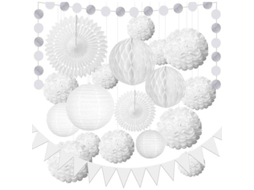 Decoração de casamento com 20 pompons brancos BRILVIBERA
