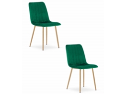 Cadeira De Jantar Conjunto De 2 Peças Jewa Assento Verde Escuro, Pés Na Cor Madeira, Assento De Veludo, Assento Ergonômico