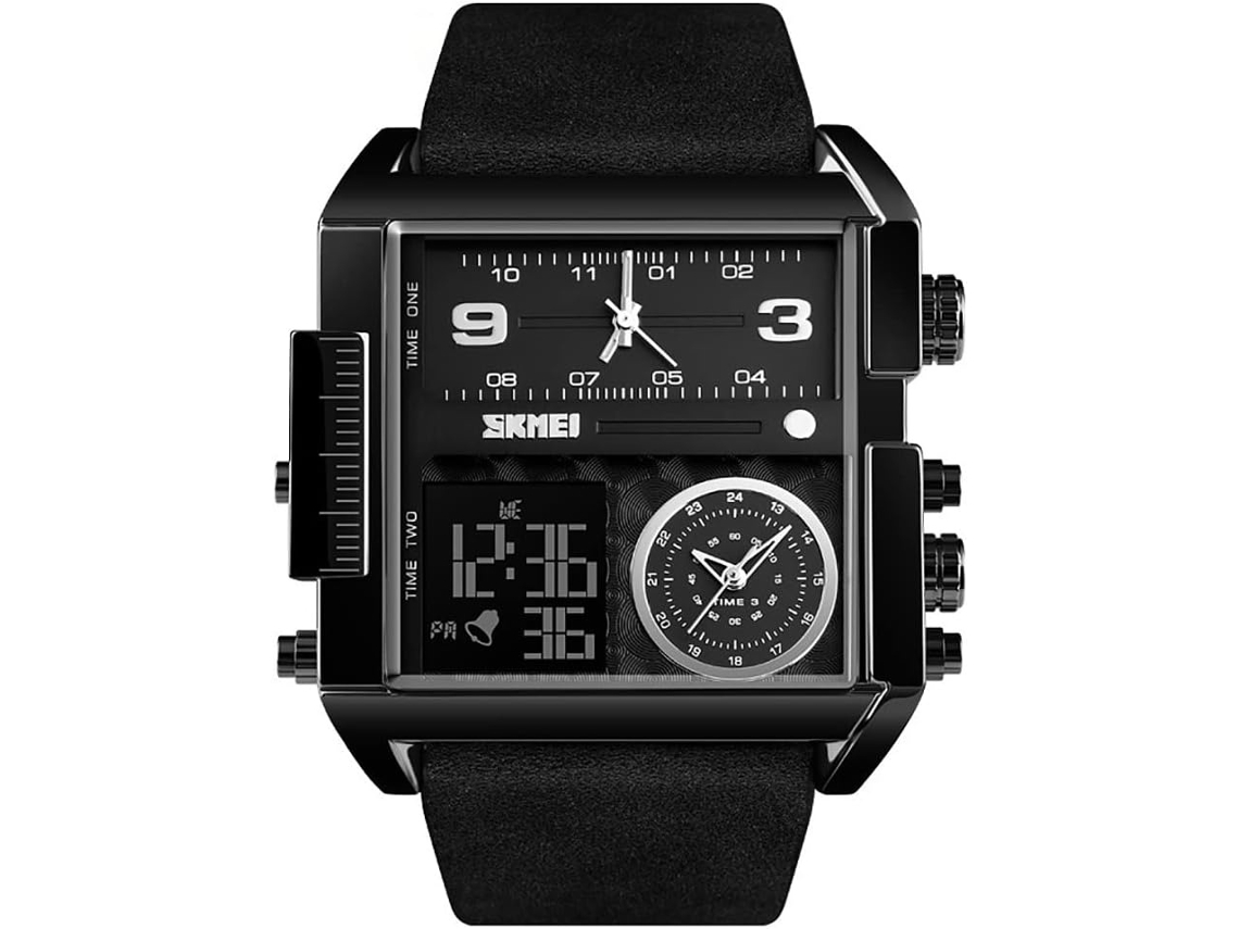 Lurelia Relógio Digital Masculino, Movimento De Quartzo, Analógico, Visor Digital, Cronómetro, Alarme, Luminoso, Duplo Fuso/mostrador, Aço Inoxidável