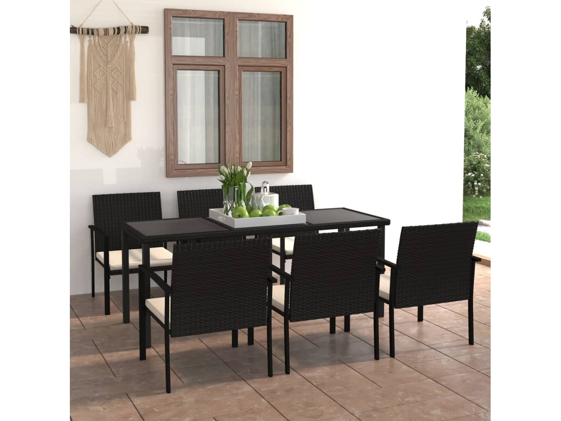 Vidaxl 7 Pcs Conjunto De Jantar Para Jardim Vime Pe Preto