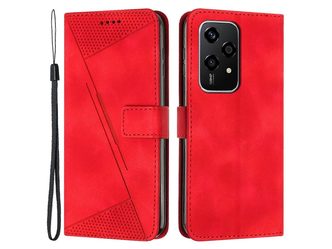 Capa Tipo Carteira Para Honor 200 Lite Com Padrão Triangular Em Couro