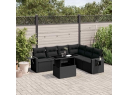 Vidaxl 7 Pcs Conjunto De Sofás P/ Jardim C/ Almofadões Vime Pe Preto