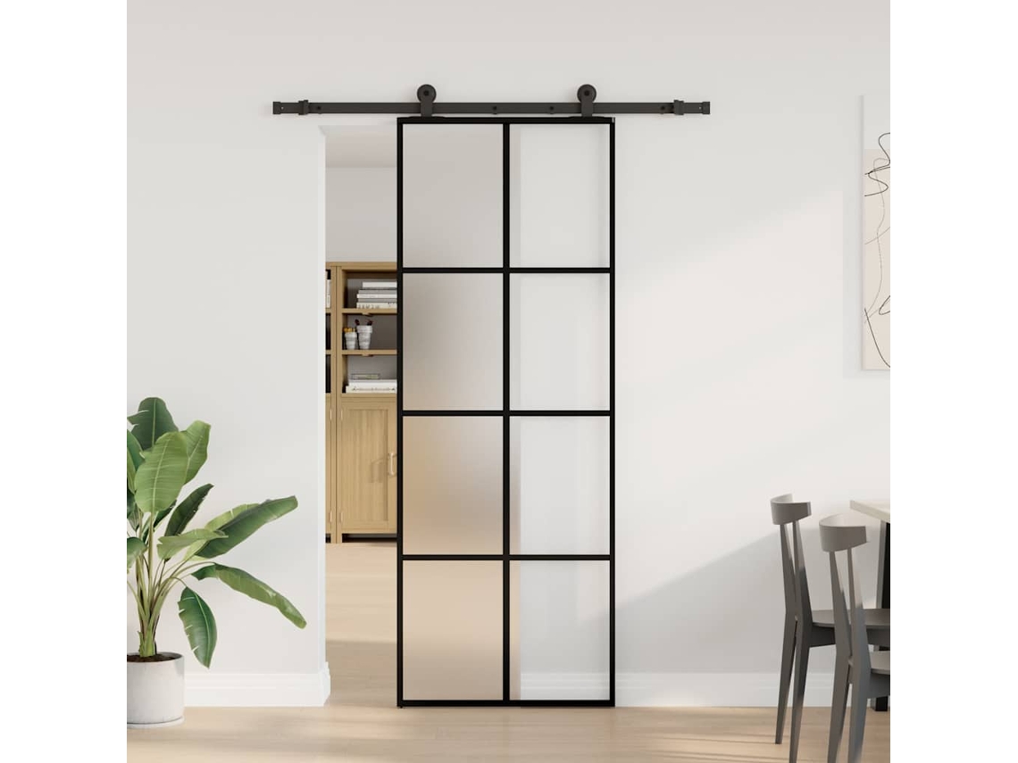 Vidaxl Porta Deslizante C/ Conj. Ferragens 76x205cm Vidro Esg/alumínio