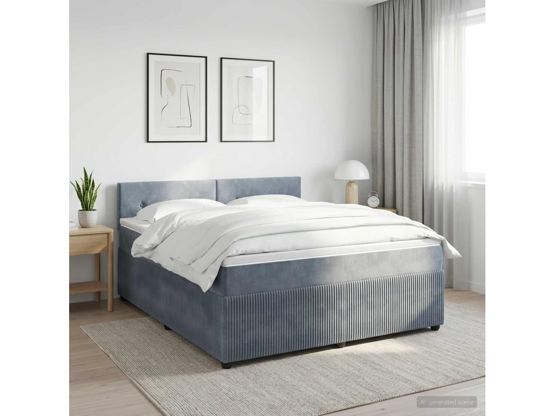 Vidaxl Cama Box Spring Com Colchão Cinzento-escuro 180 X 200 Cm Veludo