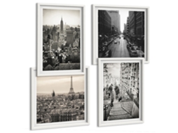 Composição De Quadros Vistas Coloridas De Cidades Retrô Moldura Branca Fotos Para O Escritório Espelharte (conjunto De 4 Imagens)