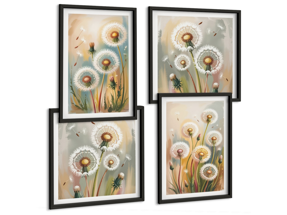 Composição De Quadros Na Parede Flores, Mármore Abstrato Moldura Preta Imagens Para Um Quarto Infantil Espelharte (conjunto De 4 Imagens)
