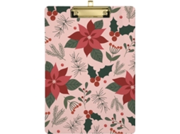 Prancheta Personalizada Transparente com Desenho de Pinheiro e Poinsétia Natalina, Ideal para Meninas, Perfeit