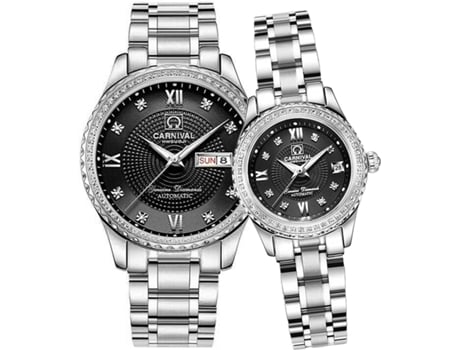 Diamond Couple Watch Relógio Mecânico Automático Vermelho Ushion