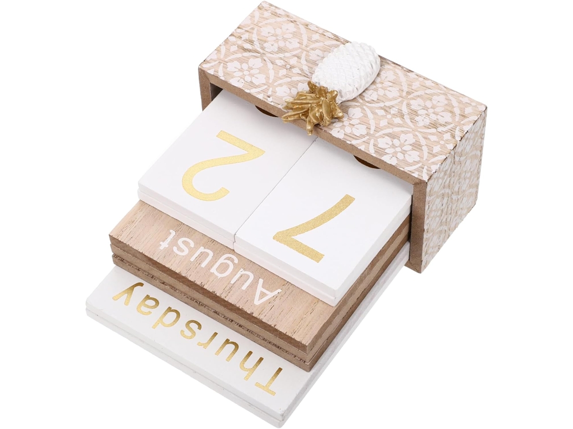 Conjunto de 1 Calendário Mesa Criativo em Madeira, Decoração Elegante para Fotografia e Escritório, Acessório