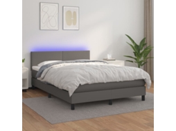 Vidaxl Cama Box Spring C/ Colchão/led 140x200cm Couro Artificial Cinza