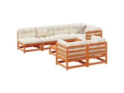 8pcs Conj. Sofás Jardim C/ Almofadões Pinho Maciço Castanho Mel Dkd Home Decor
