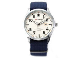 Reloj Deportivo De Cuarzo Para Hombre Con Correa De Lona Impermeable Calendario Blanco Azul