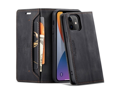 Capa Bloqueio Rfid Para Iphone 12 Autspace Pele Sintética Preto