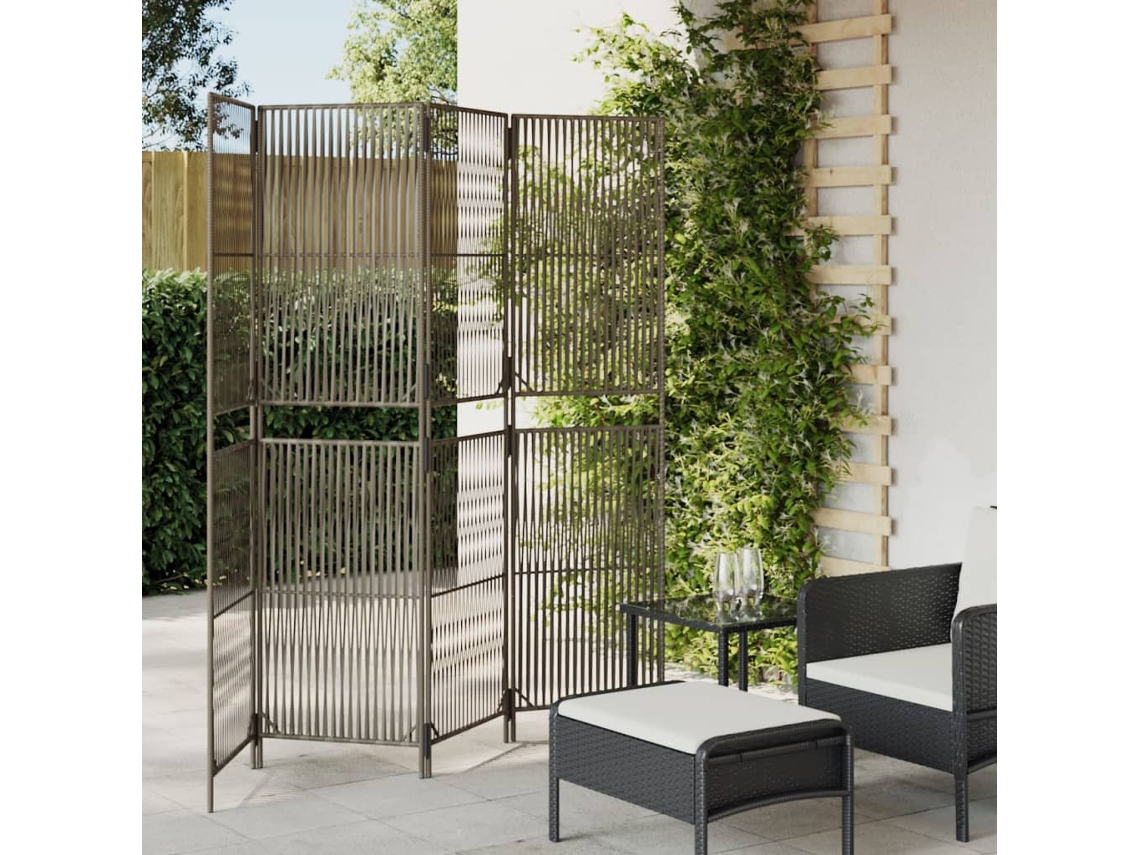 Vidaxl Biombo De Divisão 4 Painéis Vime Pe Cinzento