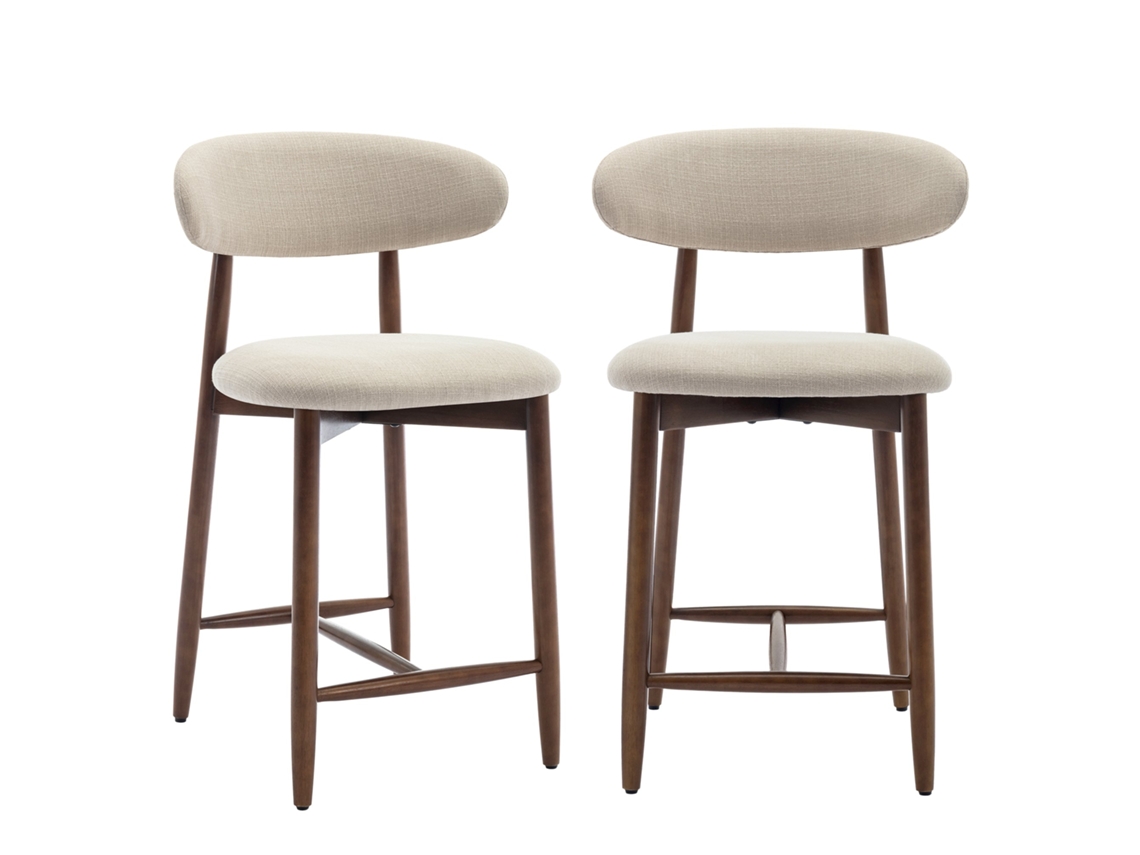 Smartue Conjunto 2 Bancos Altos, Design Moderno, Assento Confortável Em Tecido, Estrutura De Madeira, Ideal Para Balcão Ou Ilha Cozinha