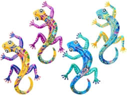 Coleção De Arte De Parede Gecko Com 4 Esculturas De Lagartos Em Metal |