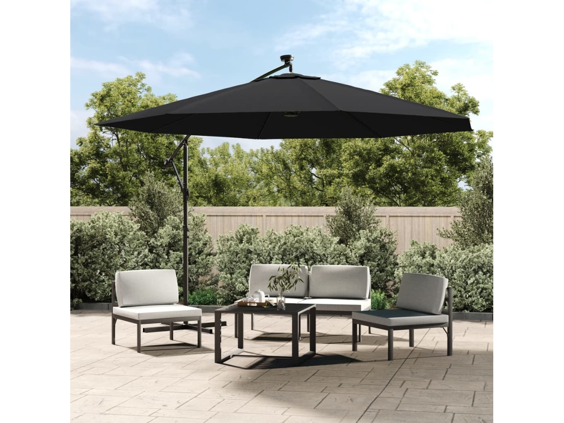 Vidaxl Guarda-sol De Jardim Cantilever Com Luzes Led 350 Cm Preto