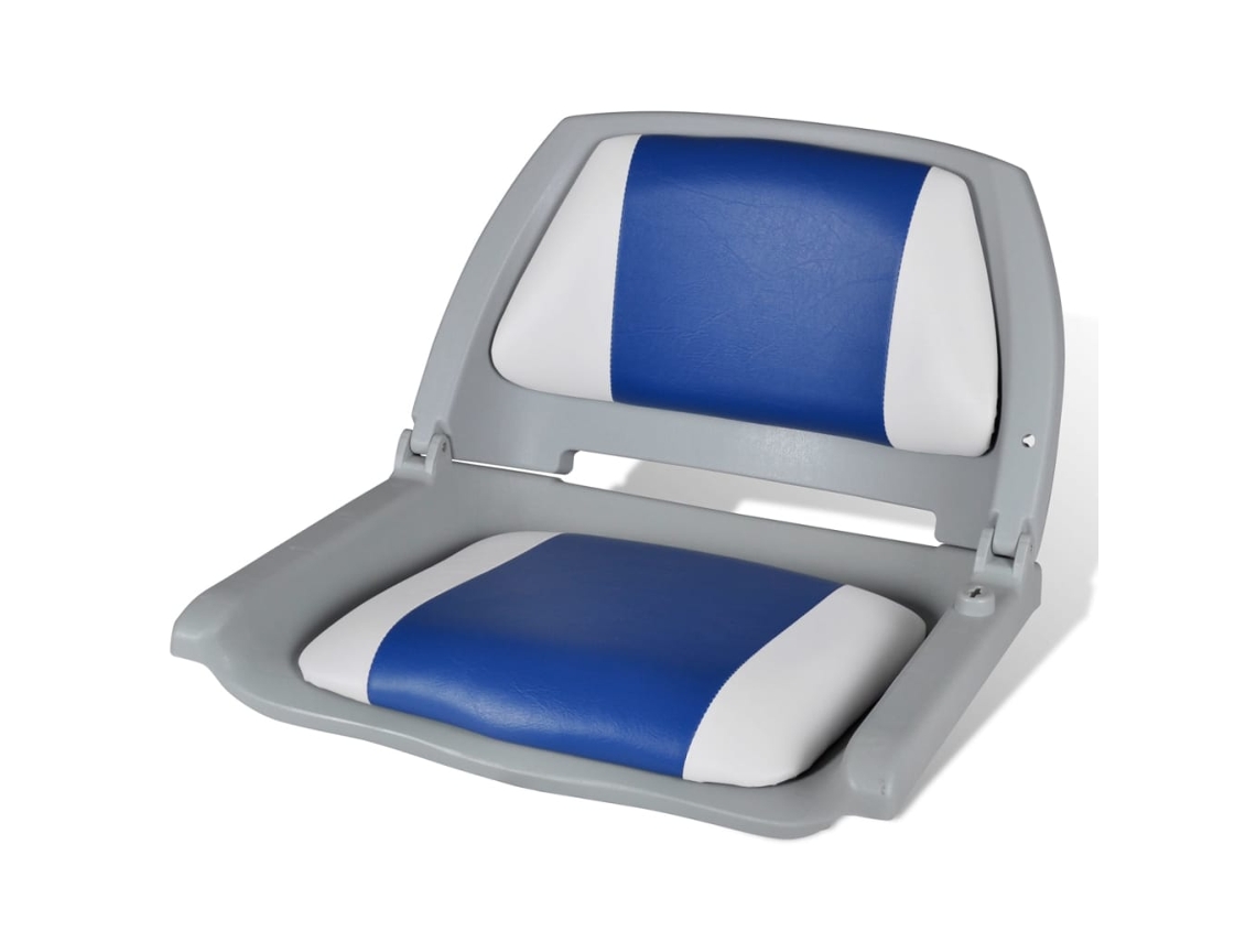 Vidaxl Assento De Barco C/ Encosto Dobrável E Almofada Azul/branco