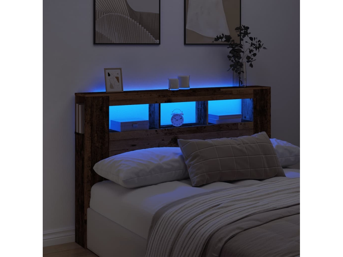 Vidaxl Cabeceira C/ Leds 160x18,5x103,5cm Deriv. Madeira Madeira Velha