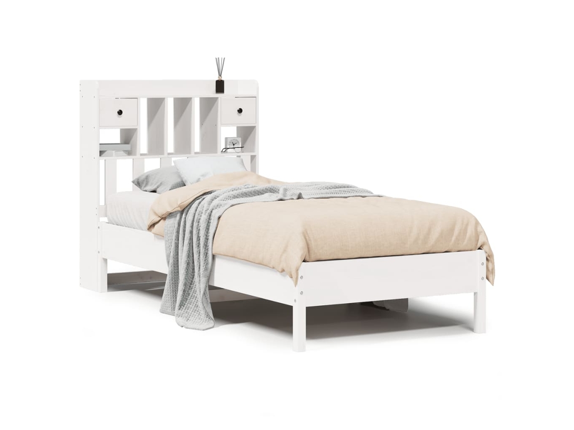 Cama com Estante Pinho Maciço Branco MAISON EXCLUSIVE (90x190 cm)