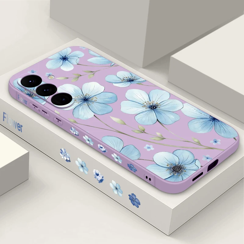Capa De Celular Macia Com Estampa Floral Azul Para Galaxy A25 (roxa).