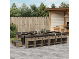 Vidaxl 17 Pcs Conj. de Jantar P/ Jardim C/ Almofadões Vime Pe Cinzento