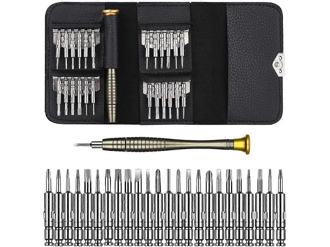 Kit De Parafusos De Precisión 25 En 1: Herramientas De Reparación Con Estuche De Cuero Para Teléfonos Móviles, Óculos Y Eletrônica