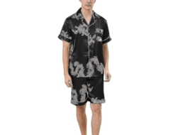 _conjunto de Pijamas de Seda Satinada Masculino Manga Curta e Calcinha Roupa de Dormir Clássica