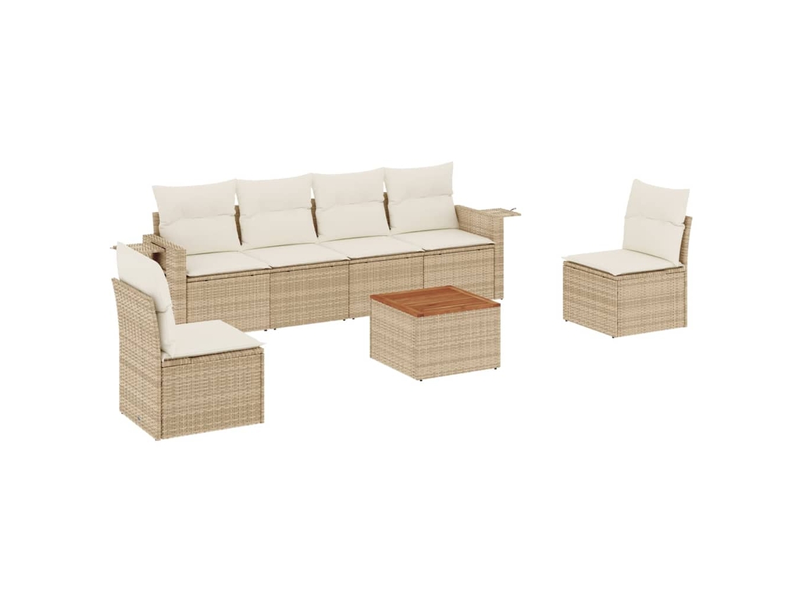 Maison Exclusive - 7 Pcs Conjunto De Sofás P/ Jardim Com Almofadões Vime Pe Bege