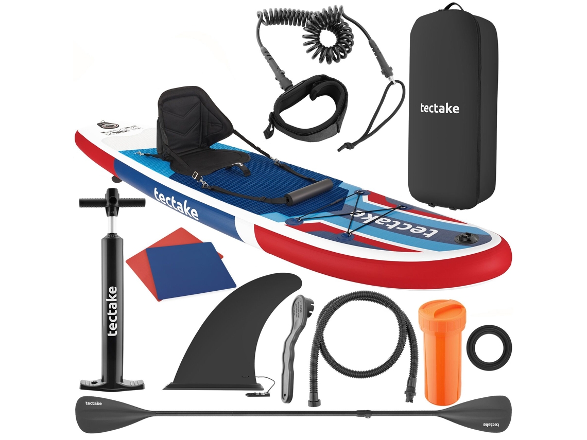 Tectake Prancha De Stand-up Paddle 2 Em 1, 288 Cm, Insuflável, Conjunto Completo, Vermelho/azul