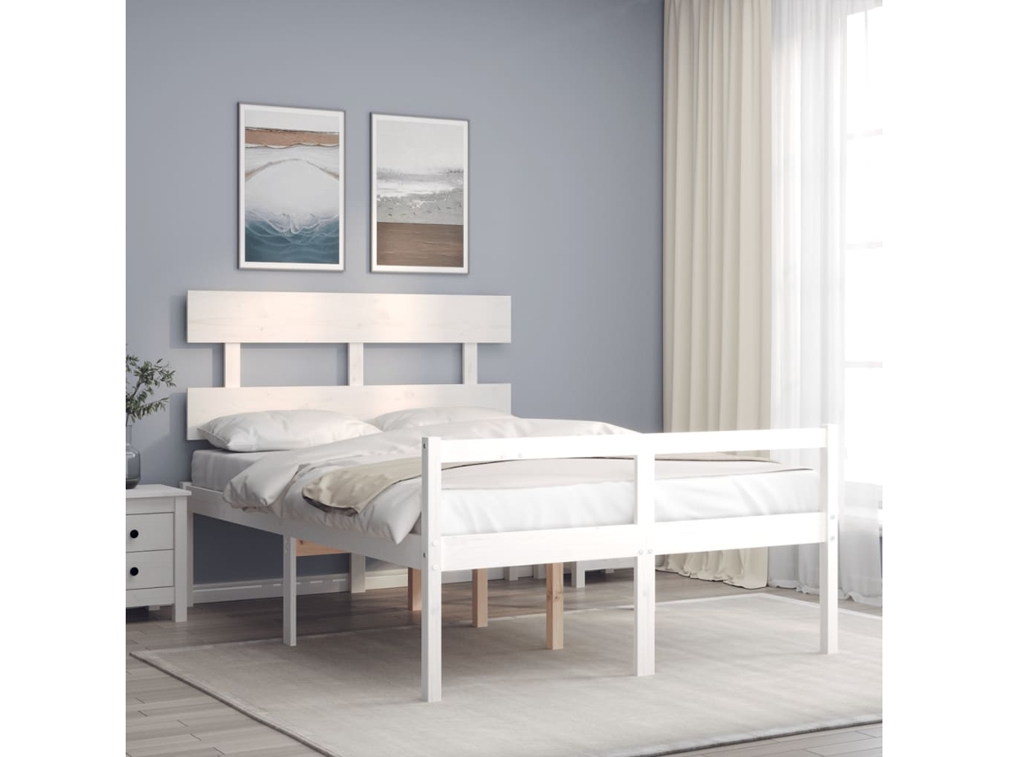 Vidaxl Cama Para Idosos Com Cabeceira 120x200 Cm Madeira Maciça Branco