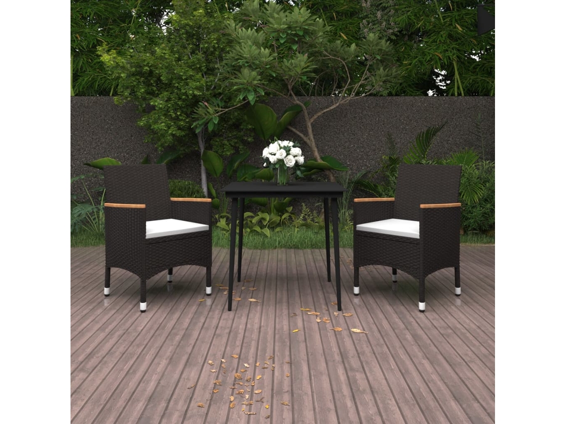 Vidaxl 3 Pcs Conjunto De Jantar P/ Jardim C/ Almofadões Vime Pe/vidro