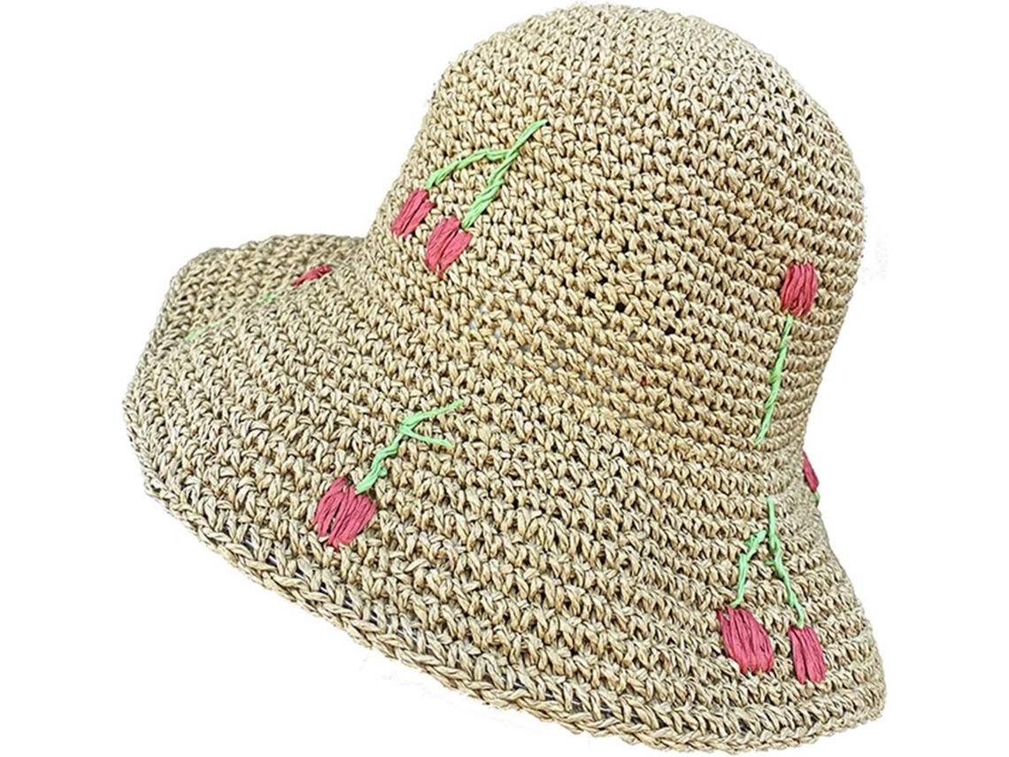 Chapéu de crochê duplo, Macio, com proteção UV, para mulheres e adolescentes, na cor cáqui, tamanho único.