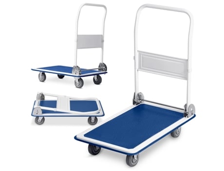 Carro De Transporte Manual Hm-505 Em Branco E Azul - Ideal Para Cargas Pesadas