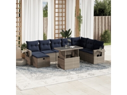 Vidaxl Conjunto De Sofá De Jardim De 9 Peças Com Almofadas Em Rattan Sintético Cinza