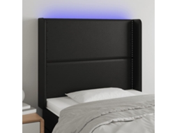 Vidaxl Cabeceira De Cama C/ Led Couro Artificial 93x16x118/128cm Preto