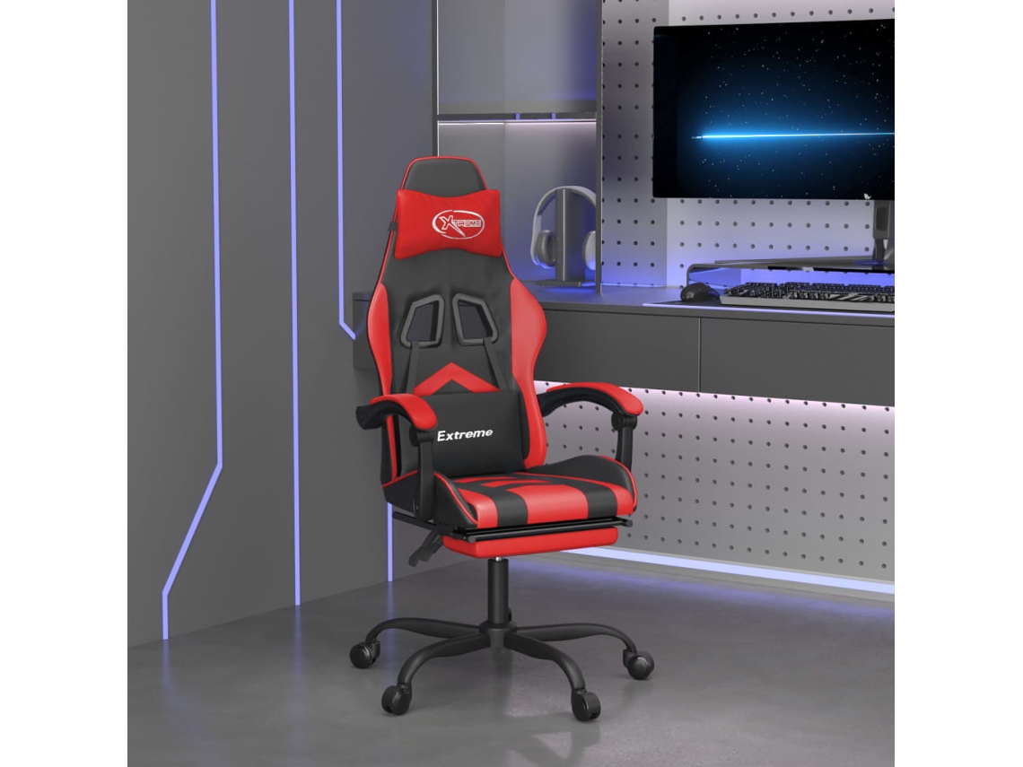 Vidaxl Cadeira Gaming Giratória C/ Apoio Couro Artific. Preto/vermelho