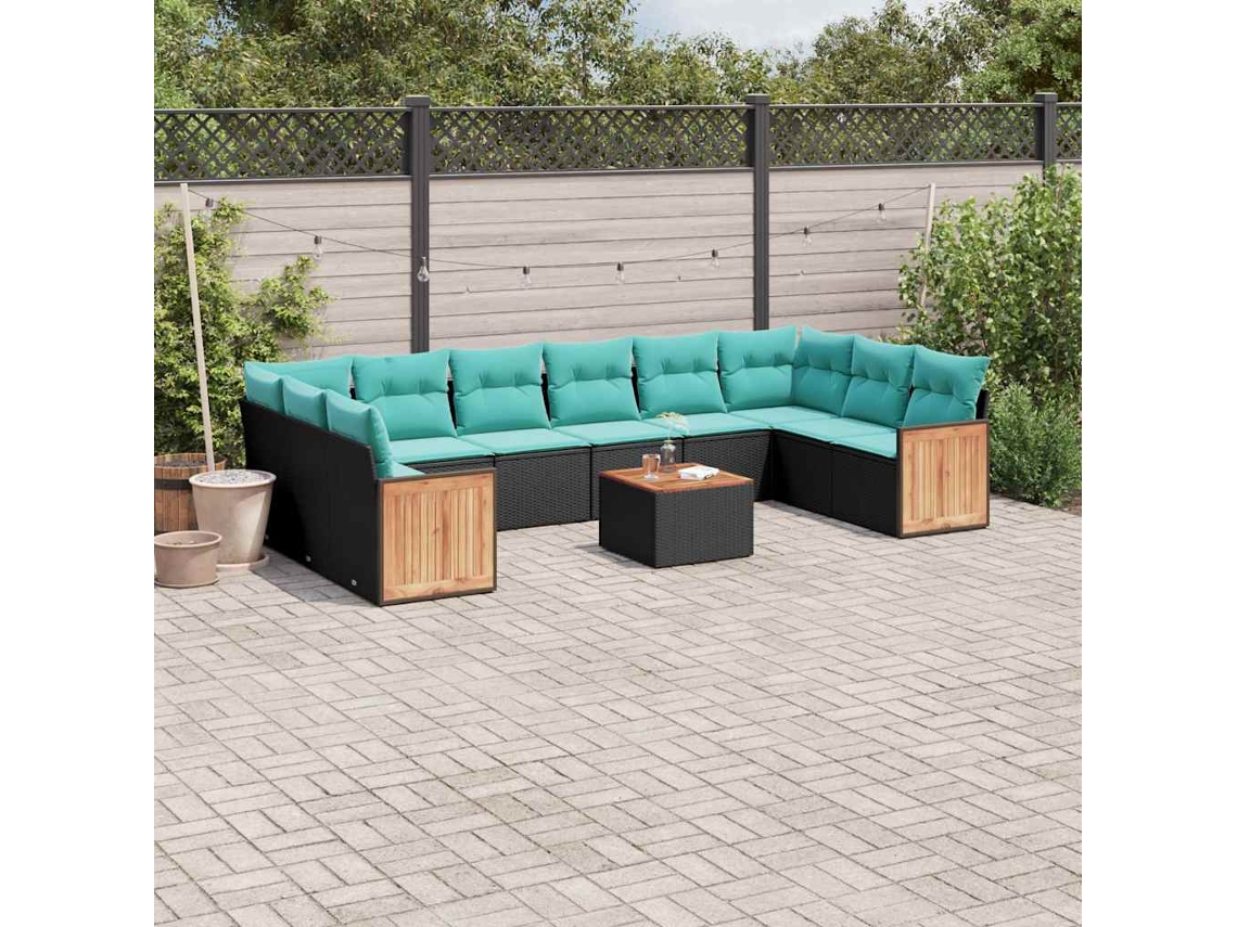 Vidaxl Conjunto De Sofá De Jardim Com 11 Peças E Almofadas Em Rattan Sintético Preto