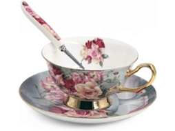 Conjunto De Xícara Café, Chá, Pires E Colher Chá Em Porcelana Fina Da Mais Alta Qualidade . Aquaforge (rose Angel)