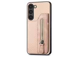 Capa Tipo Carteira Com Zíper E Aba Em Fibra De Carbono Para Samsung Galaxy S23+ 5g