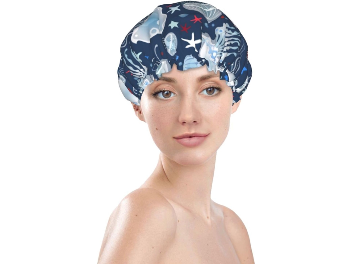 Touca De Banho Feminina, Reutilizável, Impermeável, Dupla Camada, Com Elástico, Ideal Para Cabelos Longos, Com Estampa
