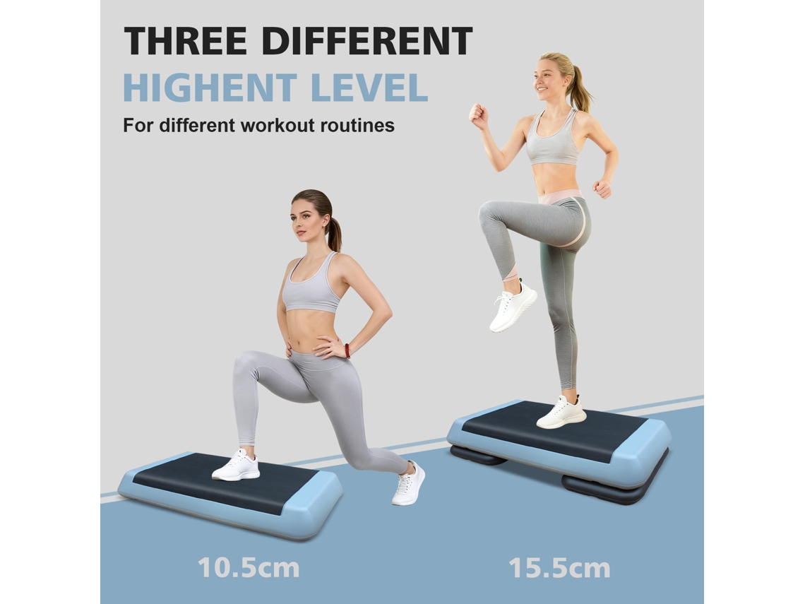 Step de 76 cm, Cinza e Preto, com 2 suportes, compacto, ideal para exercícios em casa e ambientes pequenos.