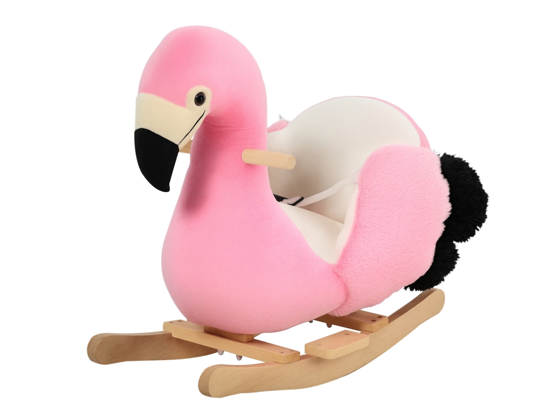 Cavalo Balanço Flamingo para Crianças a Partir de 18 Meses Madeira com Cinto de Segurança Rosa S/MARCA