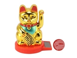 Estatueta de Gato da Sorte Baok com Braço Articulado, Energia Solar, para Bem-Estar e Fortuna, Ouro