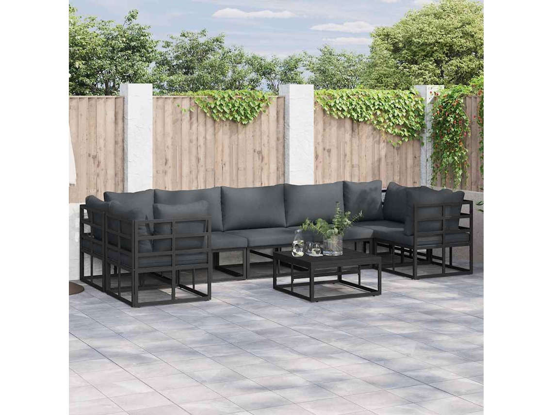 Vidaxl Conjunto De Sofá De Jardim Com Almofada 7 Pcs Preto Alumínio