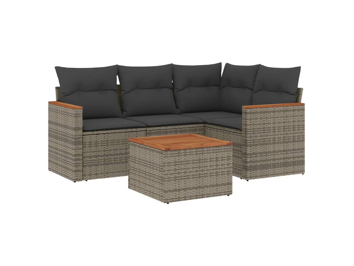 Conjunto de 5 Sofás de Jardim com Almofadões Vime Pe Cinzento MAISON EXCLUSIVE (5 pcs)